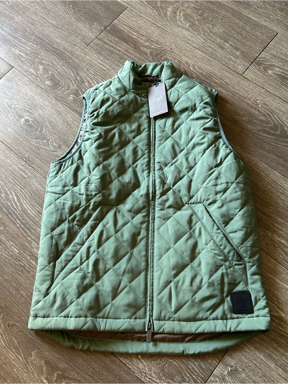 Men's Quilted Sage Green Vest with Stand Collar
